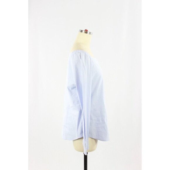 THEORY Auriana Blue Stretch Cotton Poplin Off Shoulder Button Up Shirt, Size L - Picture 2 of 15